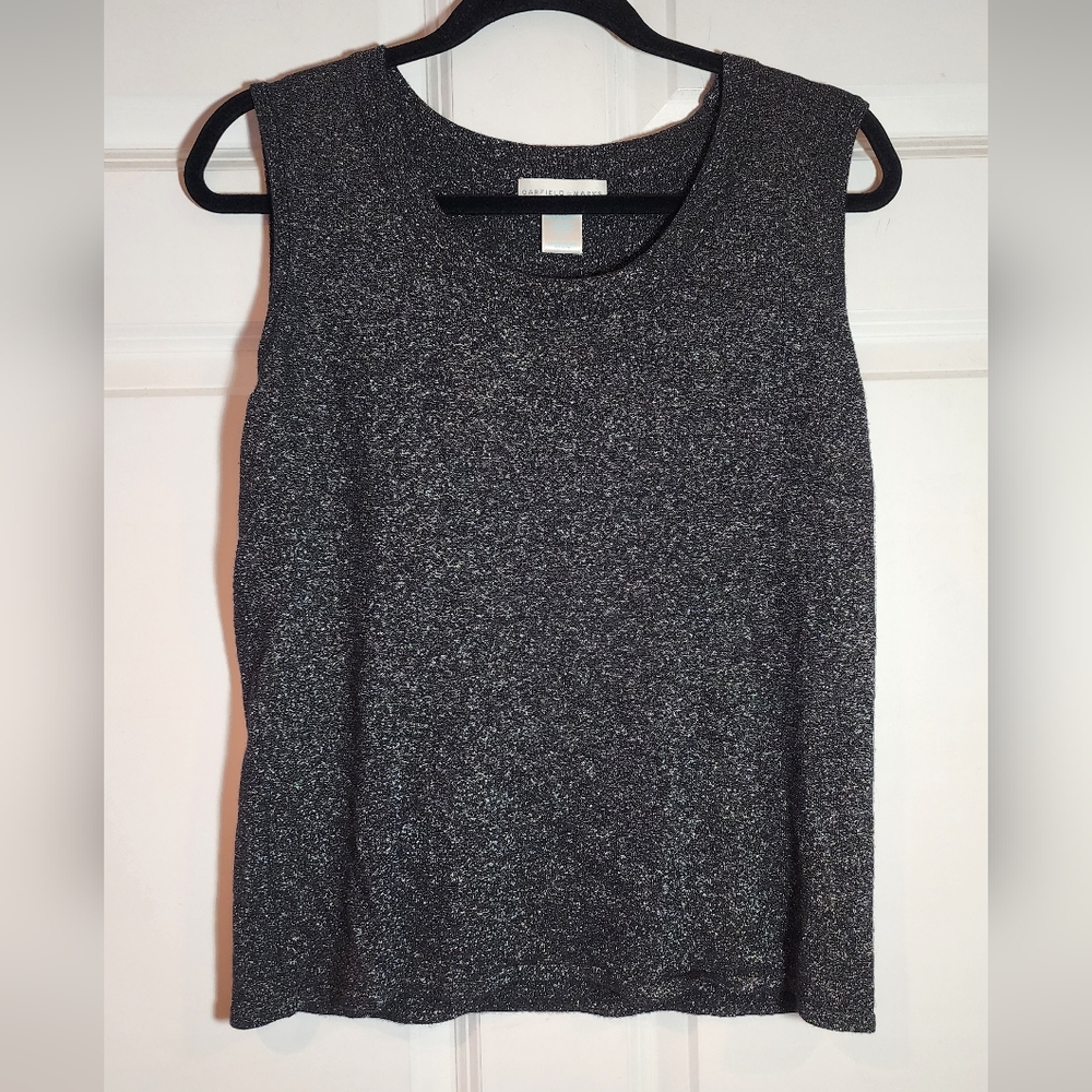 Garfield & Marks Stretchy Black Silver Sparkle Sleeveless Top Large